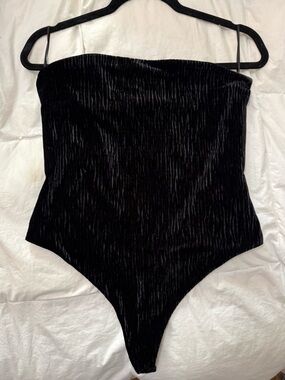 naked wardrobe Black Velvet Strapless Bodysuit One-Piece